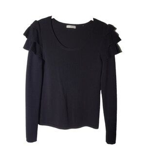Badgley Mischka Black Ruffle Sleeve 100 % Wool Top